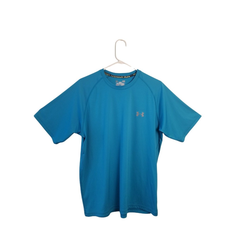 UNDER ARMOUR Blue Run Shirt Short Sleeve Men's Size Large pit to pit 24in.